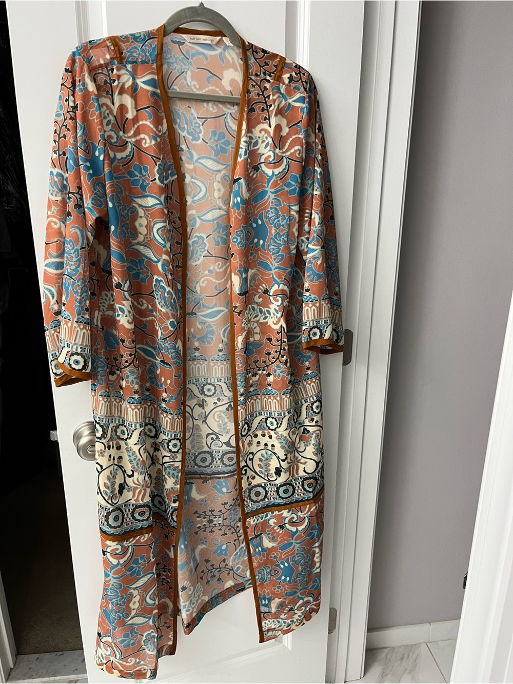 Soft Surroundings Floral Print Duster in Blush, Blue & Cream